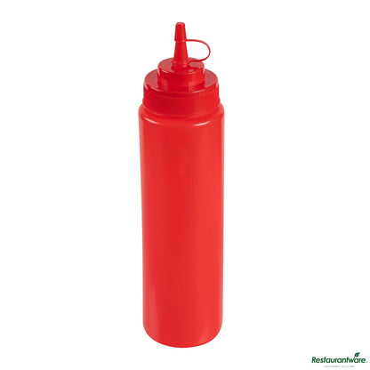 Wholesale Restaurantware 24 Oz Red Plastic Squeeze Bottle - with Cap, Wide Mouth - 2.6" X 2.6" X 10.2"- Bulk