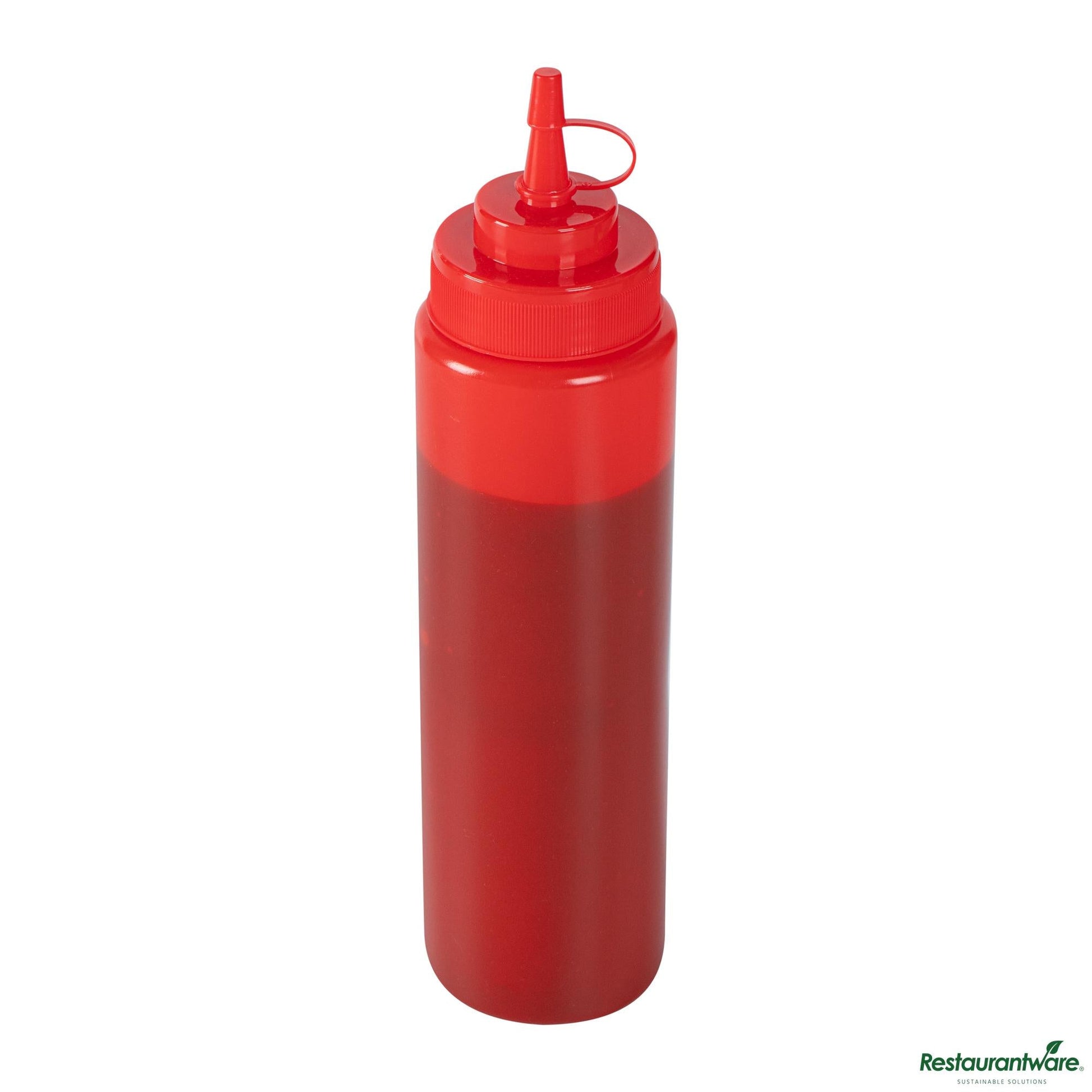 Wholesale Restaurantware 24 Oz Red Plastic Squeeze Bottle - with Cap, Wide Mouth - 2.6" X 2.6" X 10.2"- Bulk
