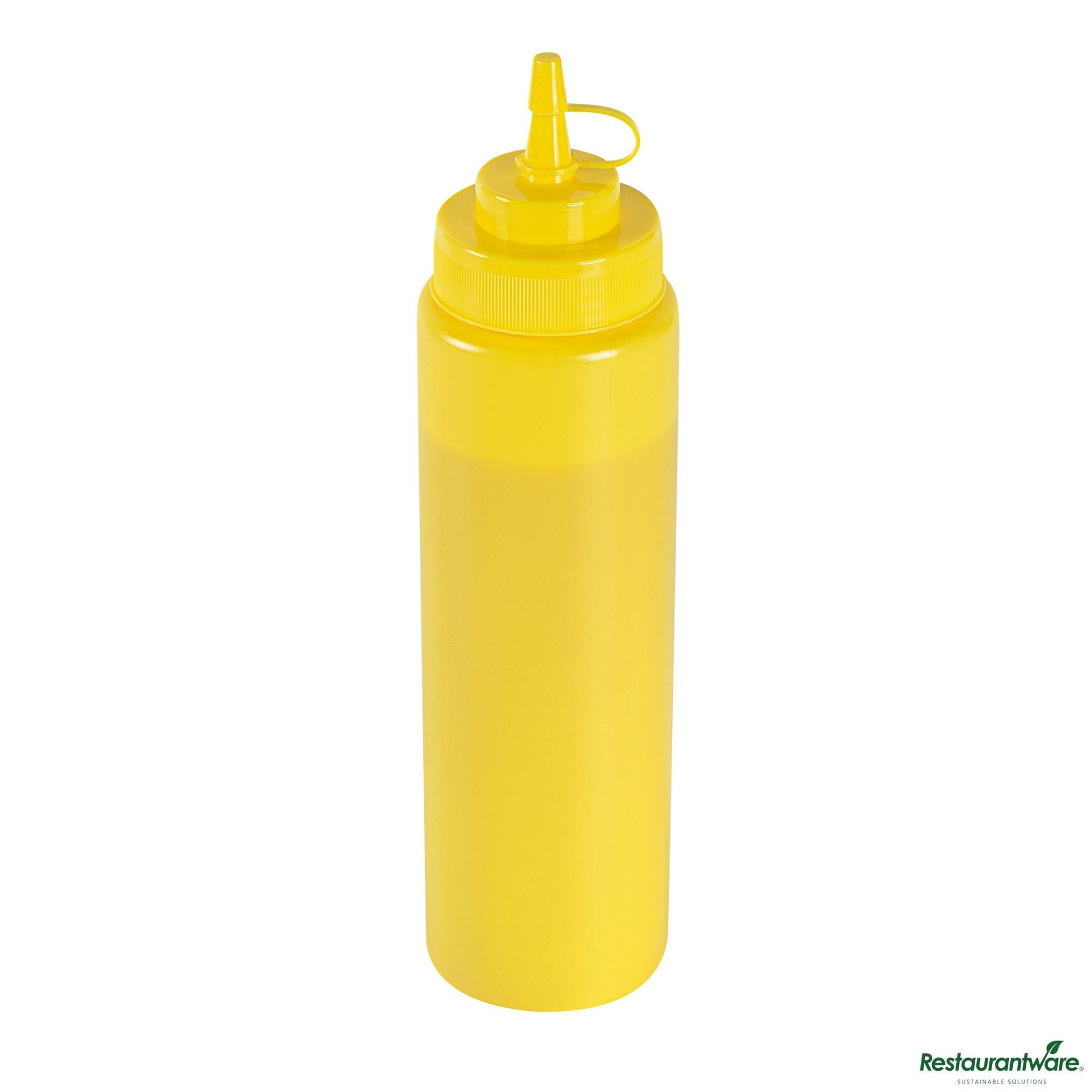 Wholesale Restaurantware 24 Oz Yellow Plastic Squeeze Bottle - with Cap, Wide Mouth - 2.6" X 2.6" X 10.2"- Bulk