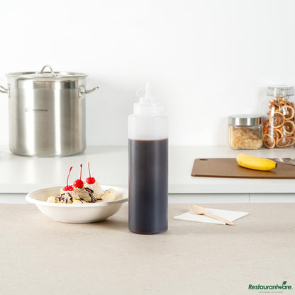 Wholesale Restaurantware 32 Oz Clear Plastic Squeeze Bottle - with Cap, Wide Mouth - 3.1" X 3.1" X 11.4"- Bulk