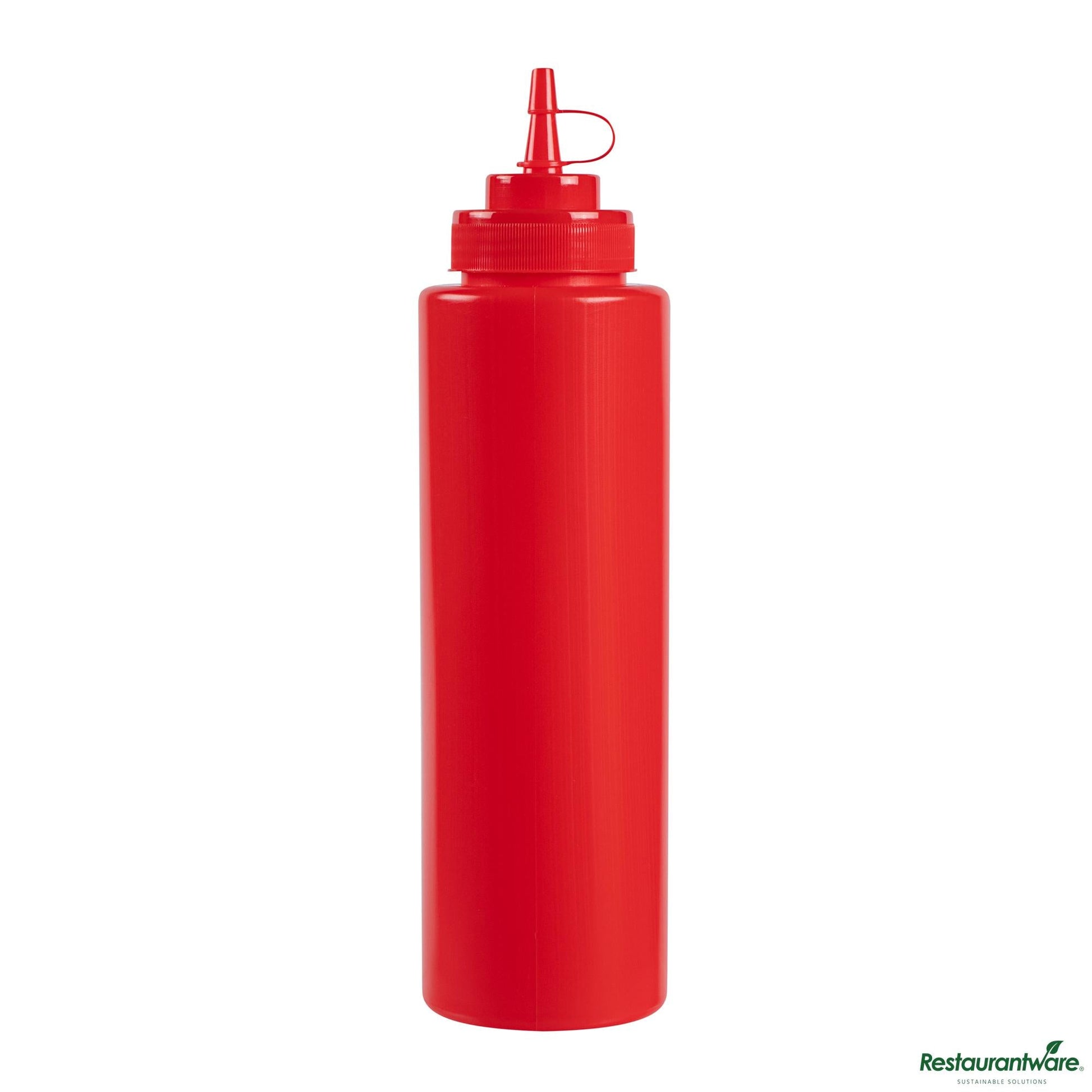 Wholesale Restaurantware 32 Oz Red Plastic Squeeze Bottle - with Cap, Wide Mouth - 3.1" X 3.1" X 11.4"- Bulk