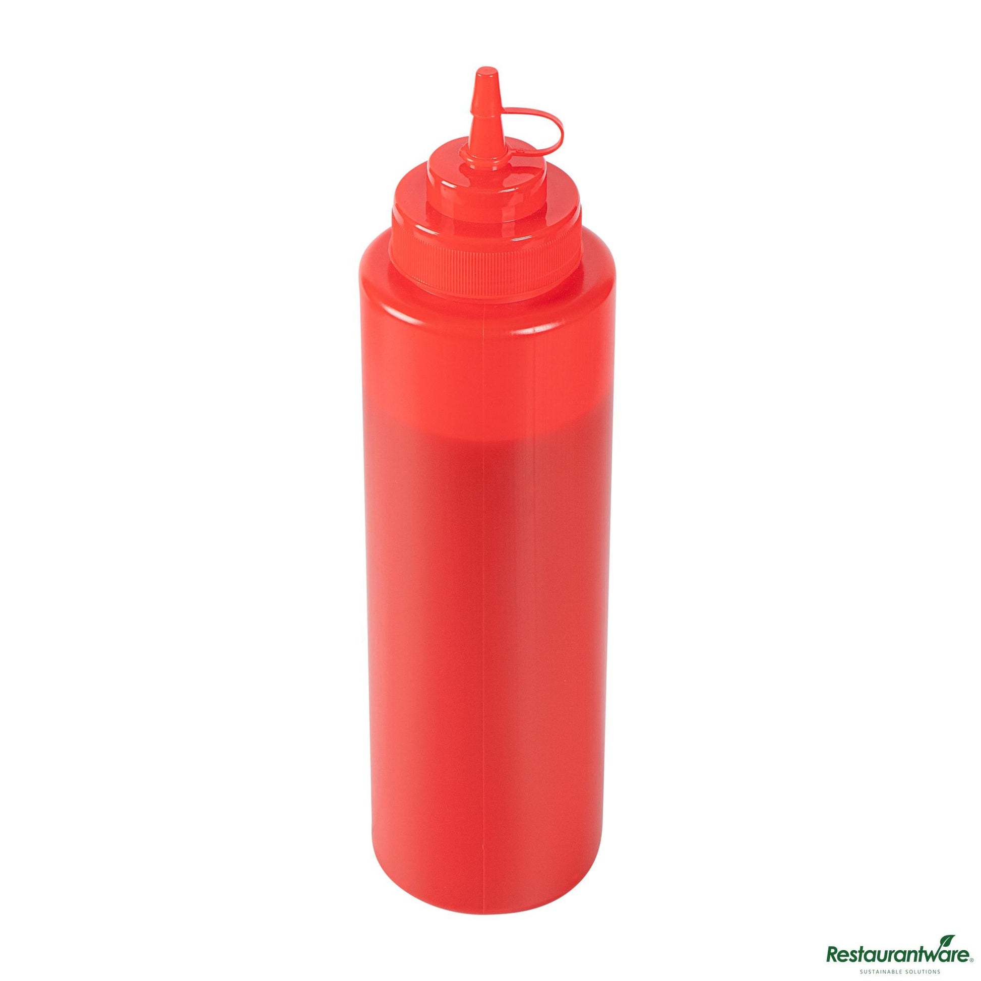 Wholesale Restaurantware 32 Oz Red Plastic Squeeze Bottle - with Cap, Wide Mouth - 3.1" X 3.1" X 11.4"- Bulk