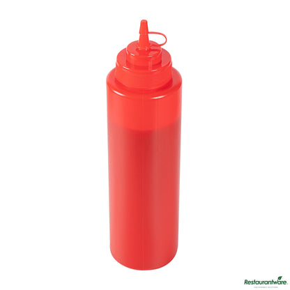 Wholesale Restaurantware 32 Oz Red Plastic Squeeze Bottle - with Cap, Wide Mouth - 3.1" X 3.1" X 11.4"- Bulk