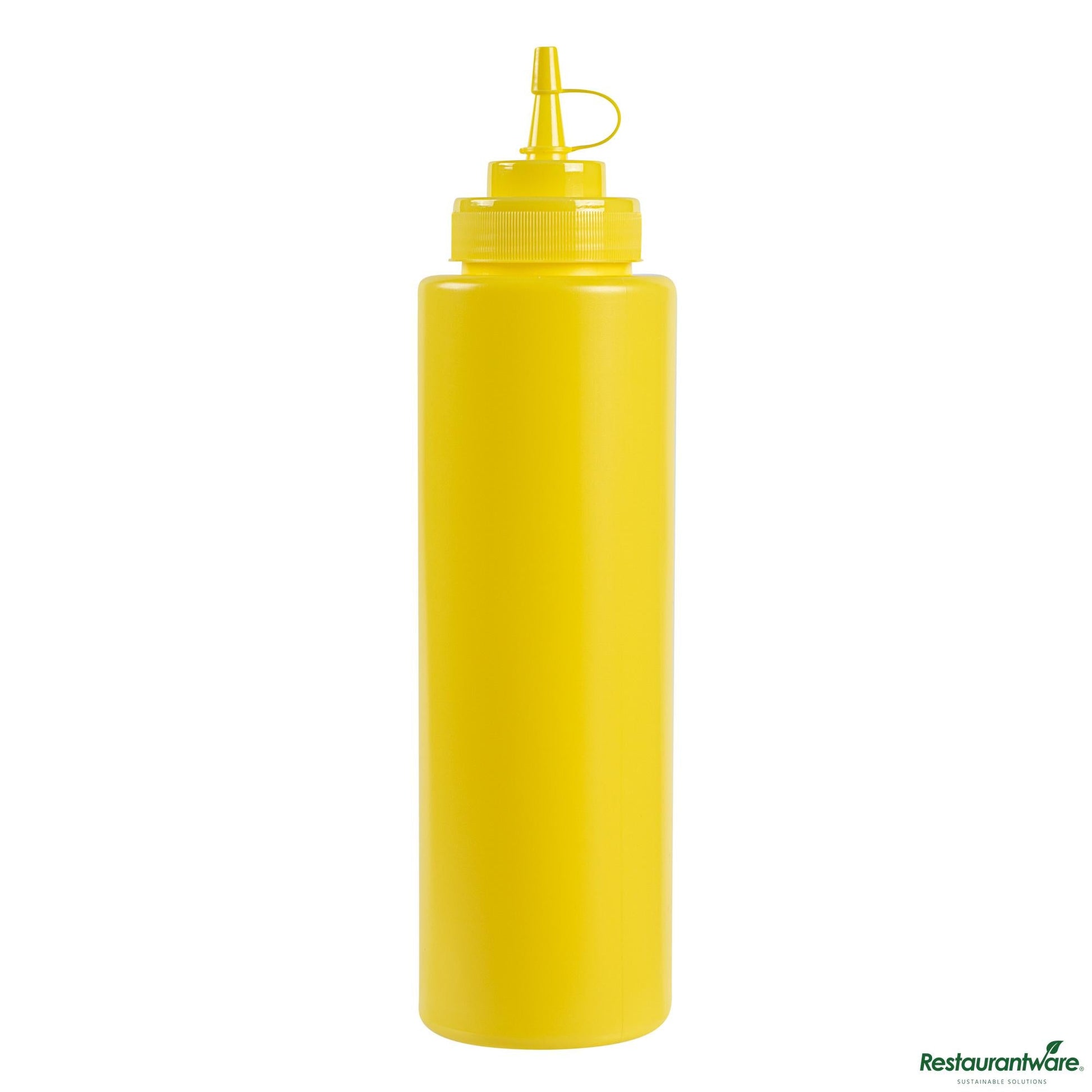 Wholesale Restaurantware 32 Oz Yellow Plastic Squeeze Bottle - with Cap, Wide Mouth - 3.1"×3.1"×11.4"- Bulk