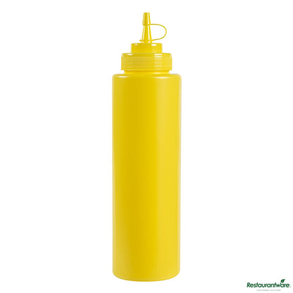 Wholesale Restaurantware 32 Oz Yellow Plastic Squeeze Bottle - with Cap, Wide Mouth - 3.1"×3.1"×11.4"- Bulk