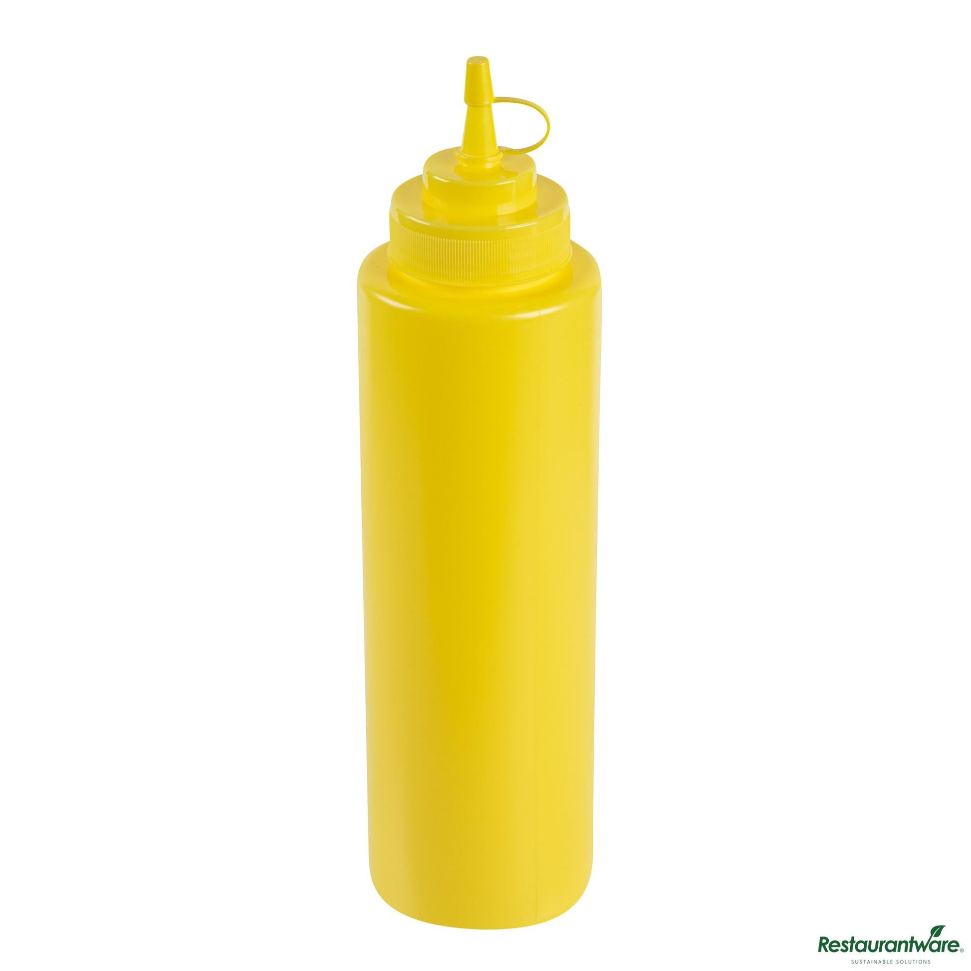 Wholesale Restaurantware 32 Oz Yellow Plastic Squeeze Bottle - with Cap, Wide Mouth - 3.1"×3.1"×11.4"- Bulk