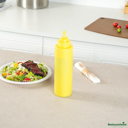 Wholesale Restaurantware 32 Oz Yellow Plastic Squeeze Bottle - with Cap, Wide Mouth - 3.1"×3.1"×11.4"- Bulk
