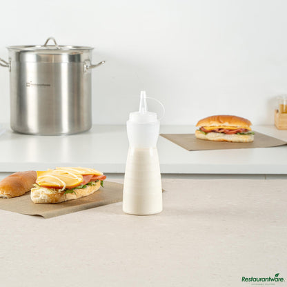 Wholesale Restaurantware 12 Oz Gourd-Shaped Clear Plastic Squeeze Bottle - with Cap, Wide Mouth - 2.4" X 2.4" X 7.9"- Bulk