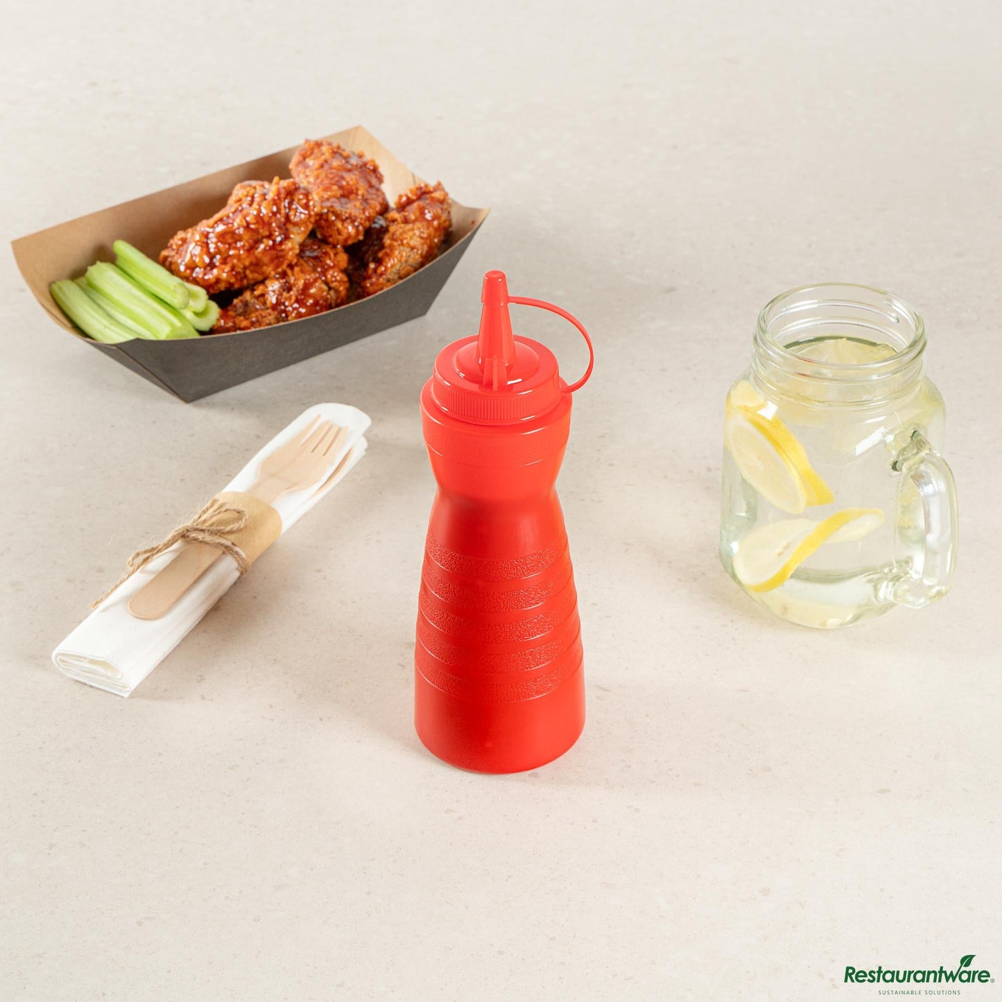 Wholesale Restaurantware 12 Oz Gourd-Shaped Red Plastic Squeeze Bottle - with Cap, Wide Mouth - 2.4" X 2.4" X 7.9"- Bulk