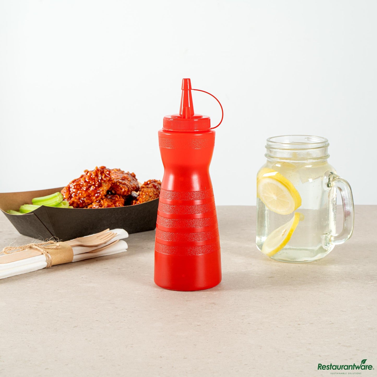 Wholesale Restaurantware 12 Oz Gourd-Shaped Red Plastic Squeeze Bottle - with Cap, Wide Mouth - 2.4" X 2.4" X 7.9"- Bulk