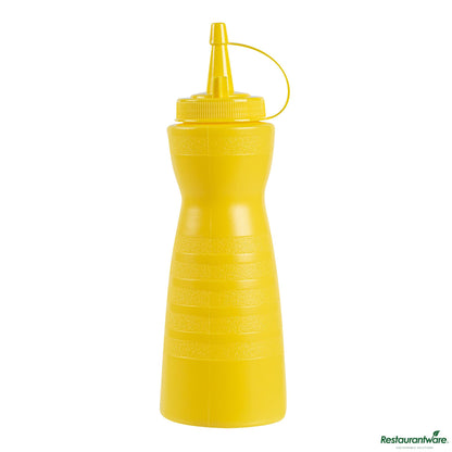 Wholesale Restaurantware 12 Oz Gourd-Shaped Yellow Plastic Squeeze Bottle- with Cap, Wide Mouth - 2.4" X 2.4" X 7.9"- Bulk