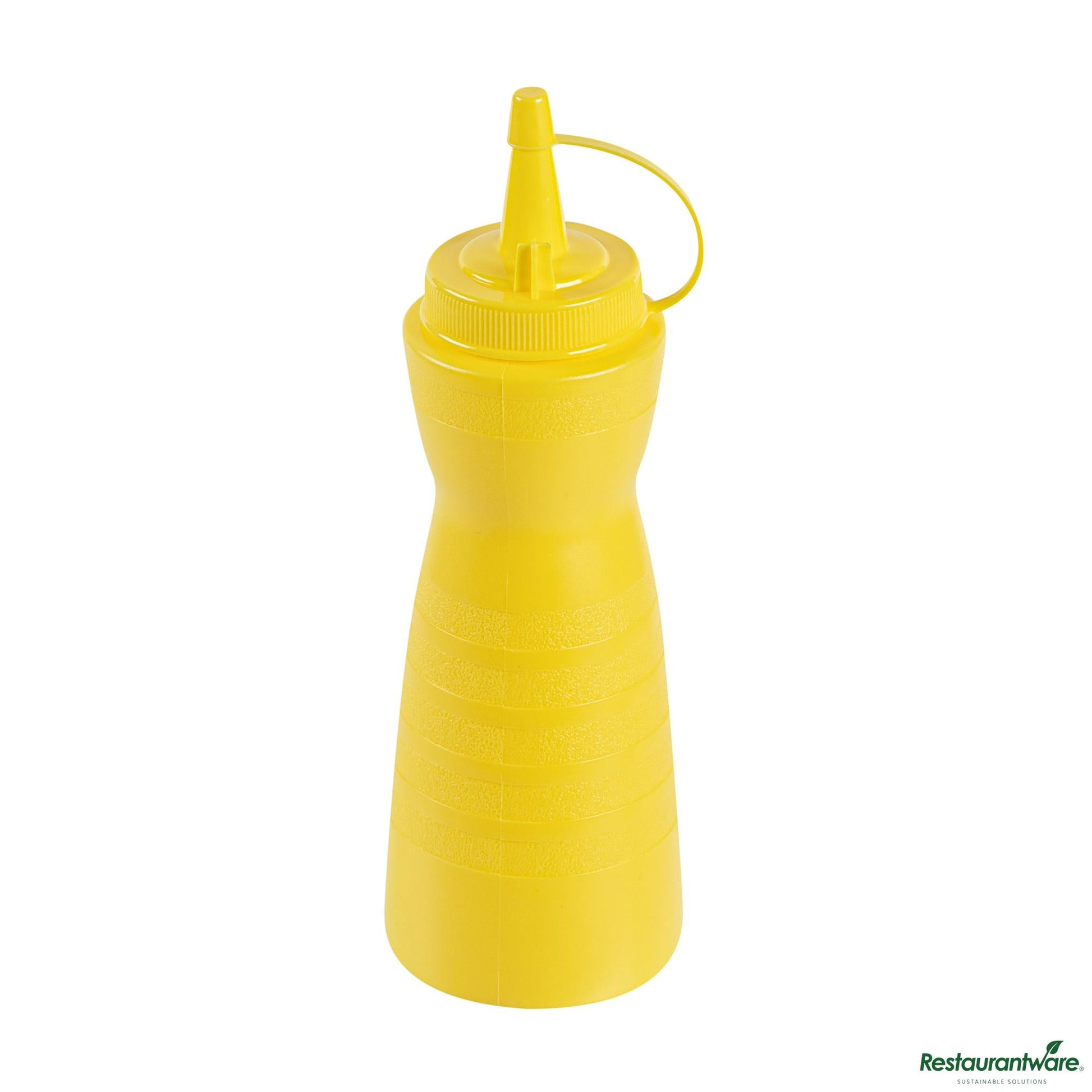 Wholesale Restaurantware 12 Oz Gourd-Shaped Yellow Plastic Squeeze Bottle- with Cap, Wide Mouth - 2.4" X 2.4" X 7.9"- Bulk