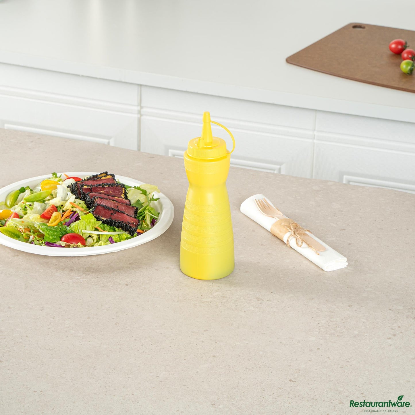 Wholesale Restaurantware 12 Oz Gourd-Shaped Yellow Plastic Squeeze Bottle- with Cap, Wide Mouth - 2.4" X 2.4" X 7.9"- Bulk