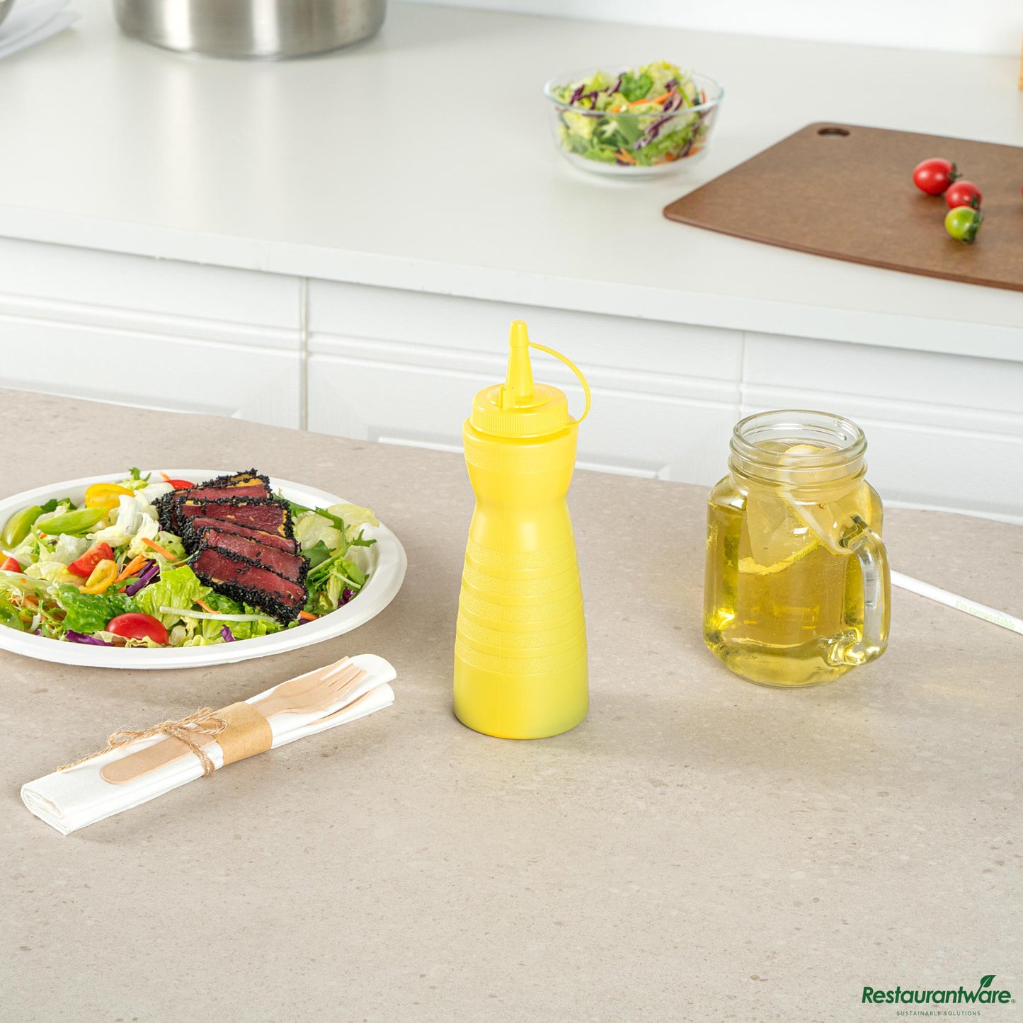 Wholesale Restaurantware 12 Oz Gourd-Shaped Yellow Plastic Squeeze Bottle- with Cap, Wide Mouth - 2.4" X 2.4" X 7.9"- Bulk