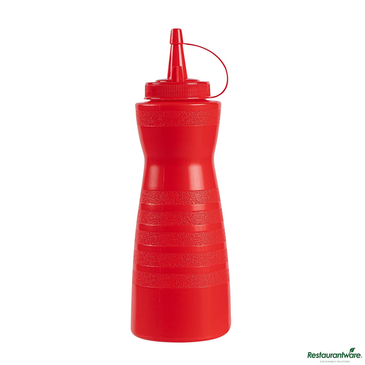 Wholesale Restaurantware 16 Oz Gourd-Shaped Red Plastic Squeeze Bottle - with Cap, Wide Mouth - 2.8" X 2.8" X 7.9"- Bulk
