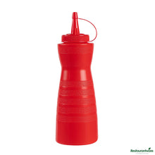 Wholesale Restaurantware 16 Oz Gourd-Shaped Red Plastic Squeeze Bottle - with Cap, Wide Mouth - 2.8" X 2.8" X 7.9"- Bulk