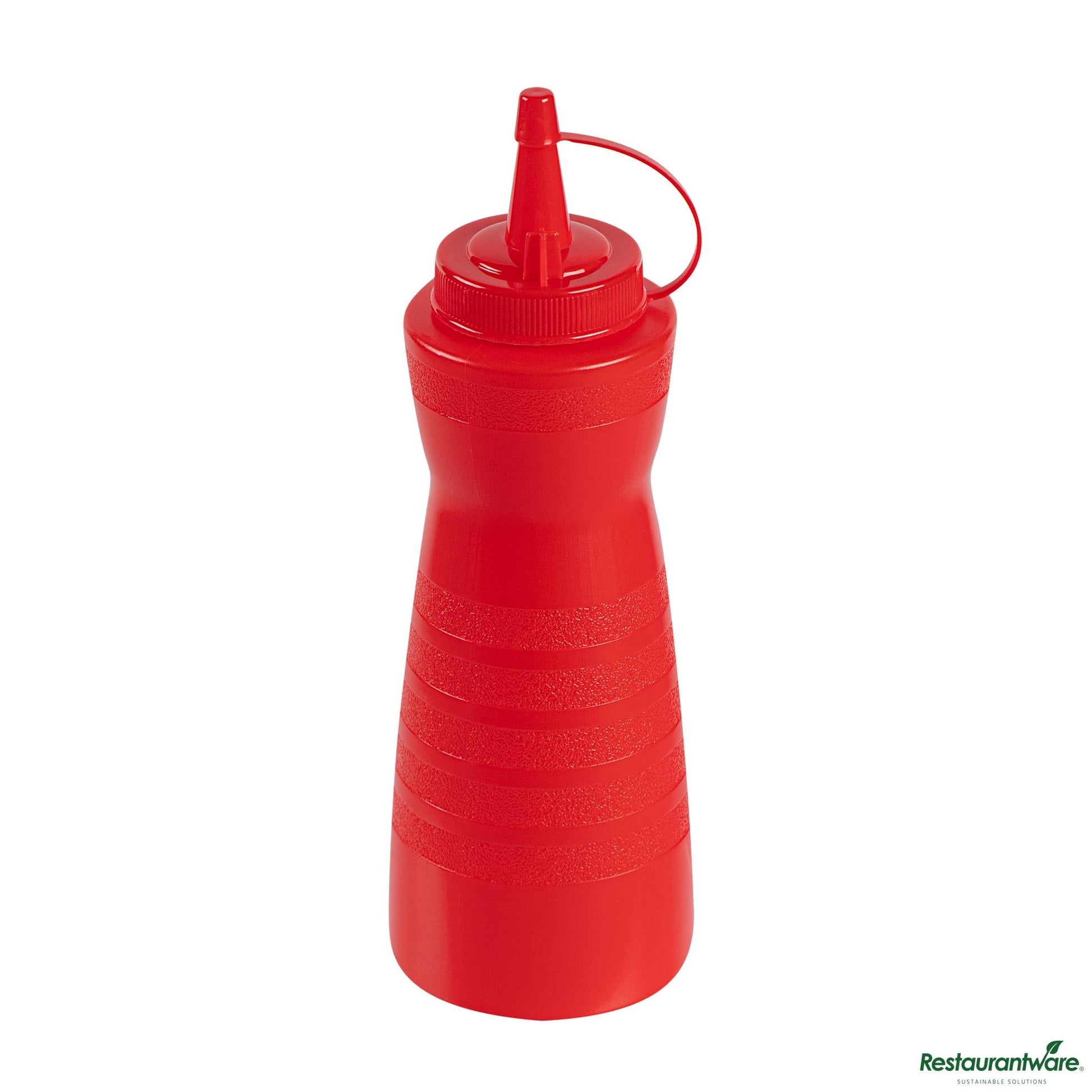 Wholesale Restaurantware 16 Oz Gourd-Shaped Red Plastic Squeeze Bottle - with Cap, Wide Mouth - 2.8" X 2.8" X 7.9"- Bulk