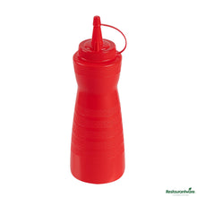 Wholesale Restaurantware 16 Oz Gourd-Shaped Red Plastic Squeeze Bottle - with Cap, Wide Mouth - 2.8" X 2.8" X 7.9"- Bulk