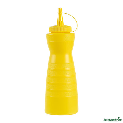 Wholesale Restaurantware 16 Oz Gourd-Shaped Yellow Plastic Squeeze Bottle- with Cap, Wide Mouth - 2.8" X 2.8" X 7.9"- Bulk