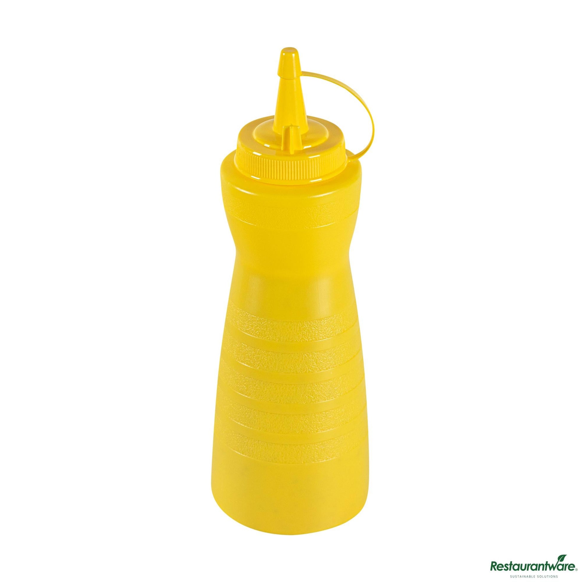 Wholesale Restaurantware 16 Oz Gourd-Shaped Yellow Plastic Squeeze Bottle- with Cap, Wide Mouth - 2.8" X 2.8" X 7.9"- Bulk