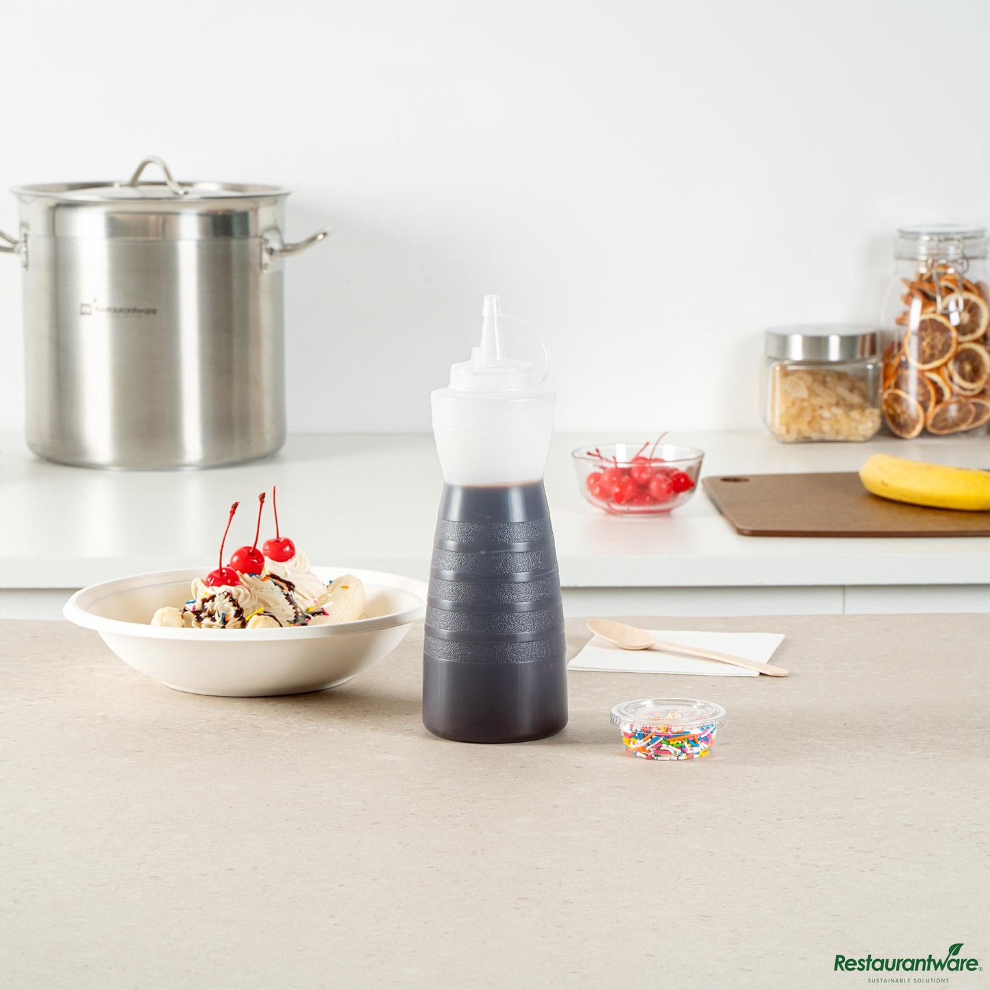 Wholesale Restaurantware 24 Oz Gourd-Shaped Clear Plastic Squeeze Bottle - with Cap, Wide Mouth - 2.8" X 2.8" X 10.2"- Bulk