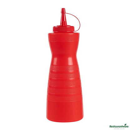 Wholesale Restaurantware 24 Oz Gourd-Shaped Red Plastic Squeeze Bottle - with Cap, Wide Mouth - 2.8" X 2.8" X 10.2"- Bulk
