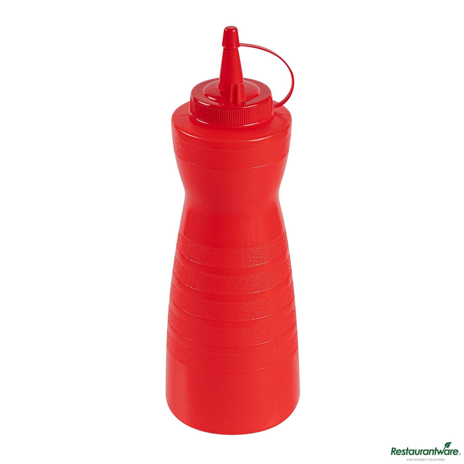 Wholesale Restaurantware 24 Oz Gourd-Shaped Red Plastic Squeeze Bottle - with Cap, Wide Mouth - 2.8" X 2.8" X 10.2"- Bulk