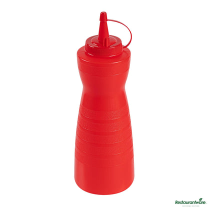 Wholesale Restaurantware 24 Oz Gourd-Shaped Red Plastic Squeeze Bottle - with Cap, Wide Mouth - 2.8" X 2.8" X 10.2"- Bulk