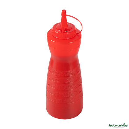 Wholesale Restaurantware 24 Oz Gourd-Shaped Red Plastic Squeeze Bottle - with Cap, Wide Mouth - 2.8" X 2.8" X 10.2"- Bulk