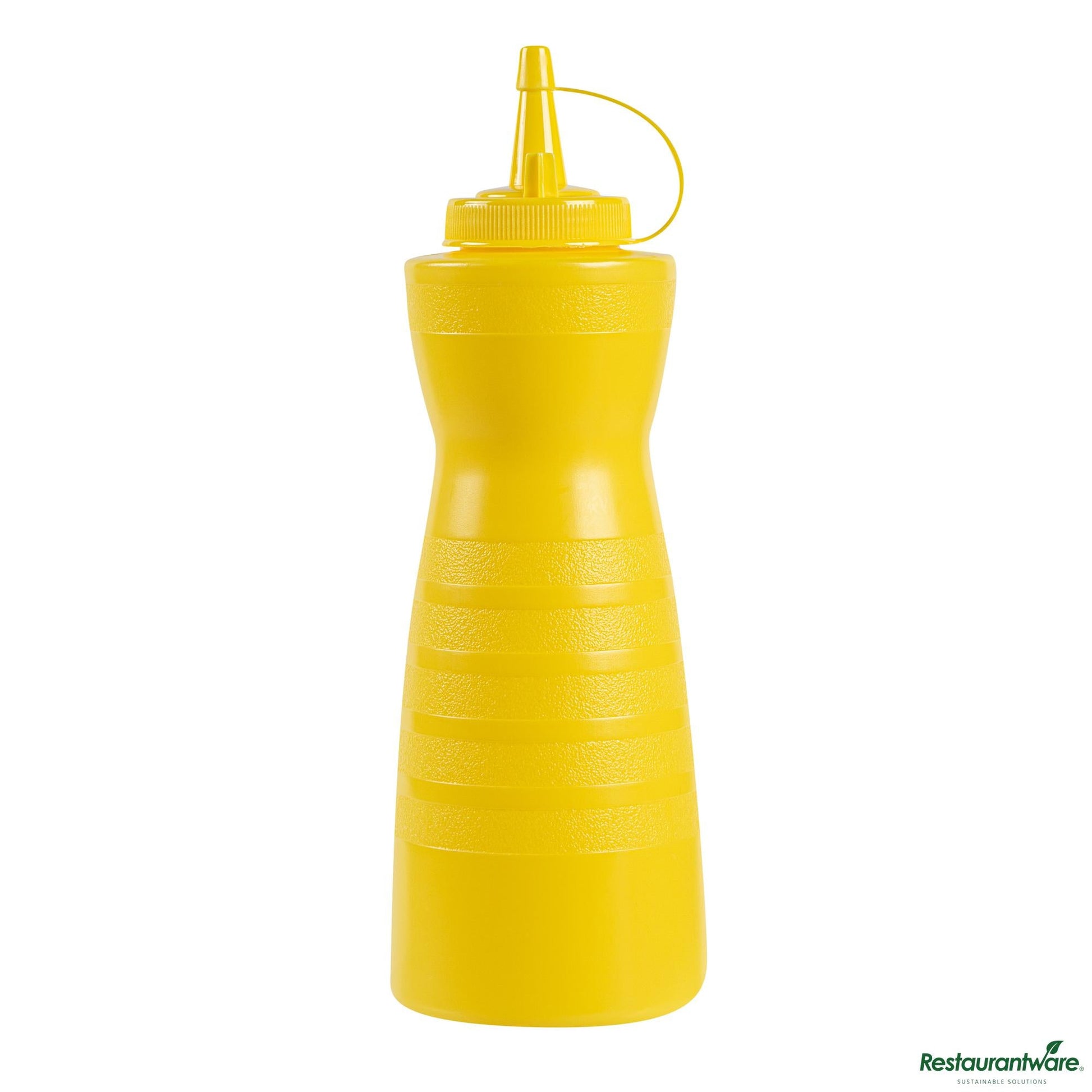Wholesale Restaurantware 24 Oz Gourd-Shaped Yellow Plastic Squeeze Bottle- with Cap, Wide Mouth - 2.8" X 2.8" X 10.2"- Bulk