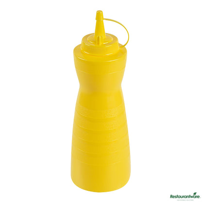 Wholesale Restaurantware 24 Oz Gourd-Shaped Yellow Plastic Squeeze Bottle- with Cap, Wide Mouth - 2.8" X 2.8" X 10.2"- Bulk