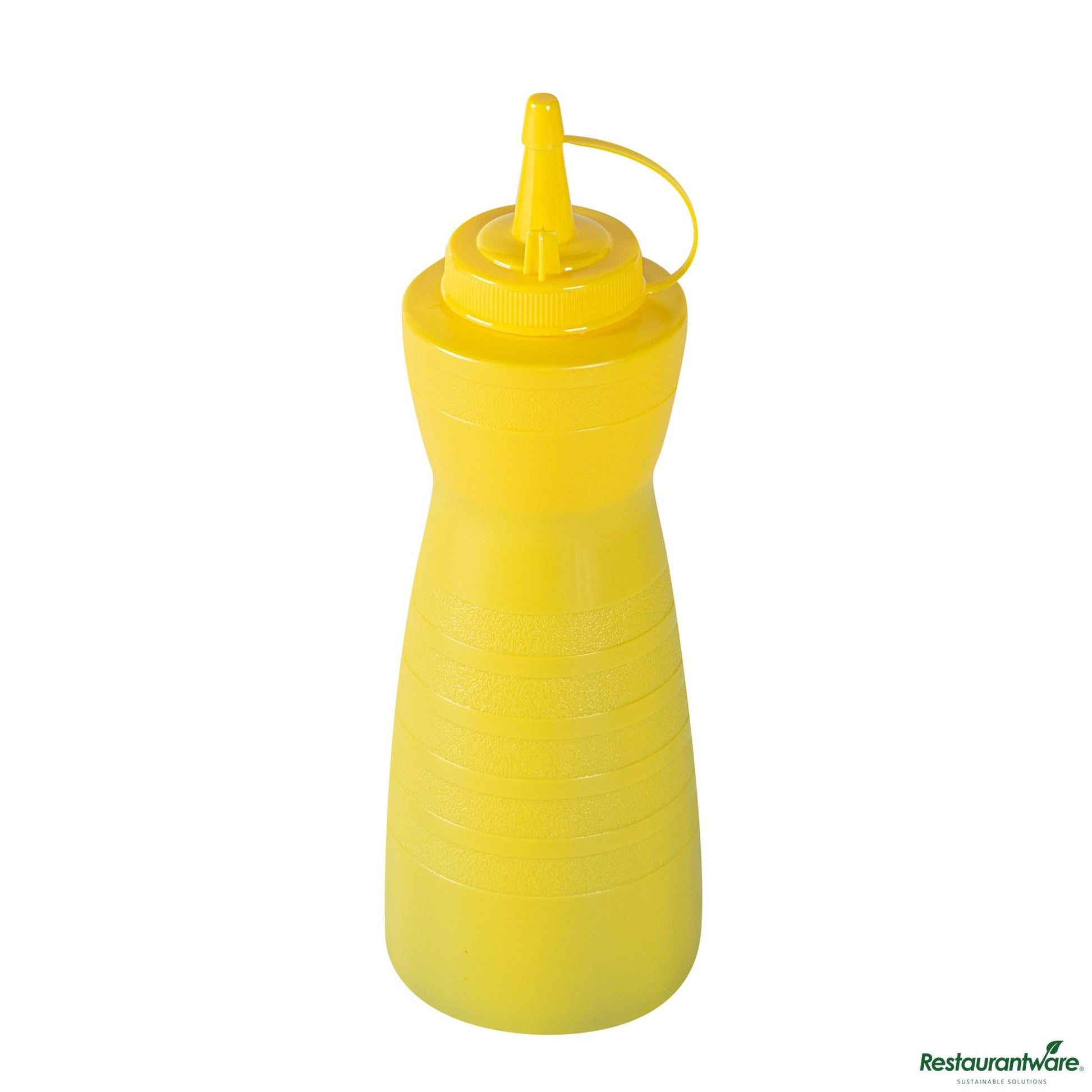 Wholesale Restaurantware 24 Oz Gourd-Shaped Yellow Plastic Squeeze Bottle- with Cap, Wide Mouth - 2.8" X 2.8" X 10.2"- Bulk