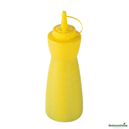 Wholesale Restaurantware 24 Oz Gourd-Shaped Yellow Plastic Squeeze Bottle- with Cap, Wide Mouth - 2.8" X 2.8" X 10.2"- Bulk