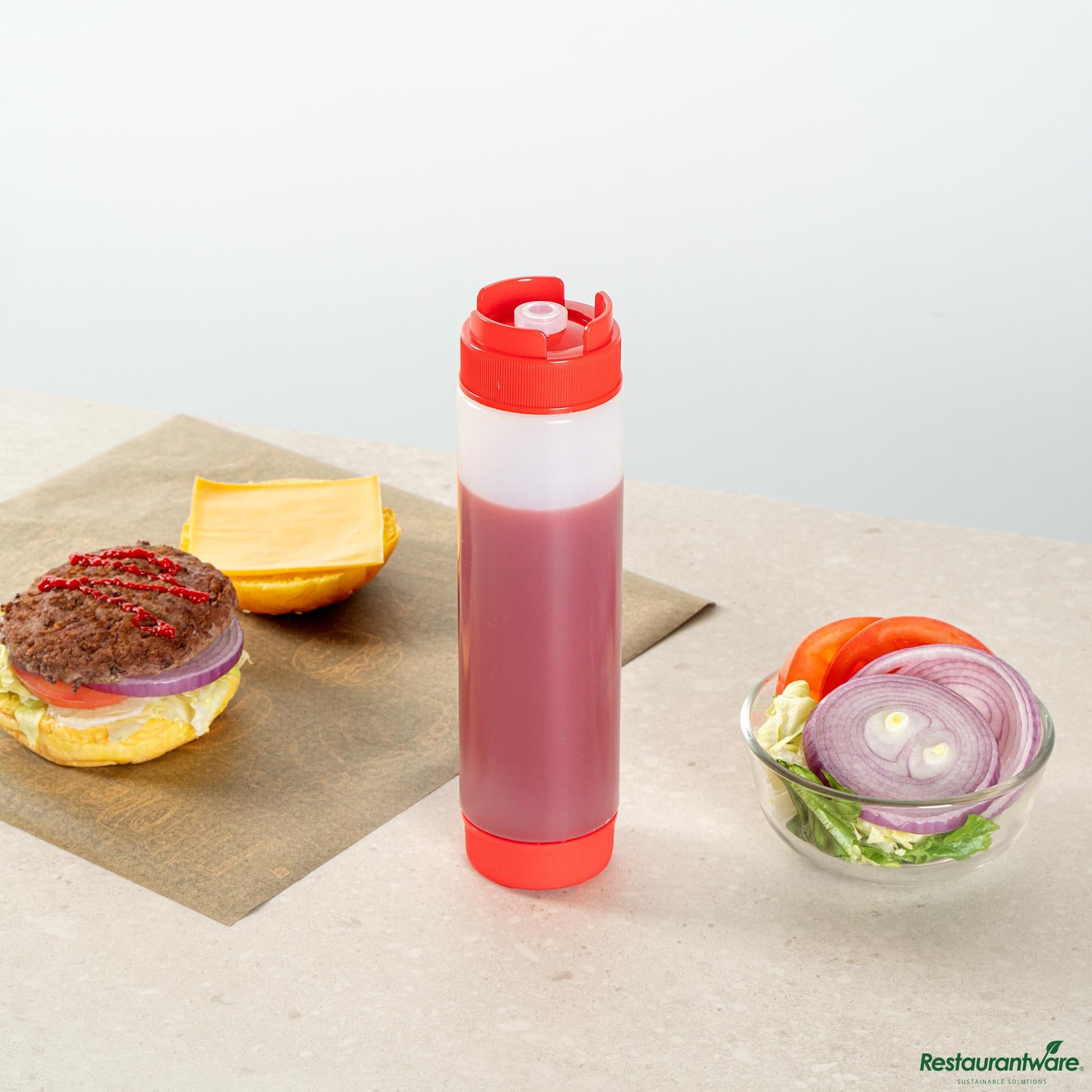 Wholesale Restaurantware 16 Oz Red Plastic Squeeze Bottle - Inverted, Refill & Dispensing Lid - 2.3" X 2.3" X 8.9"- Bulk