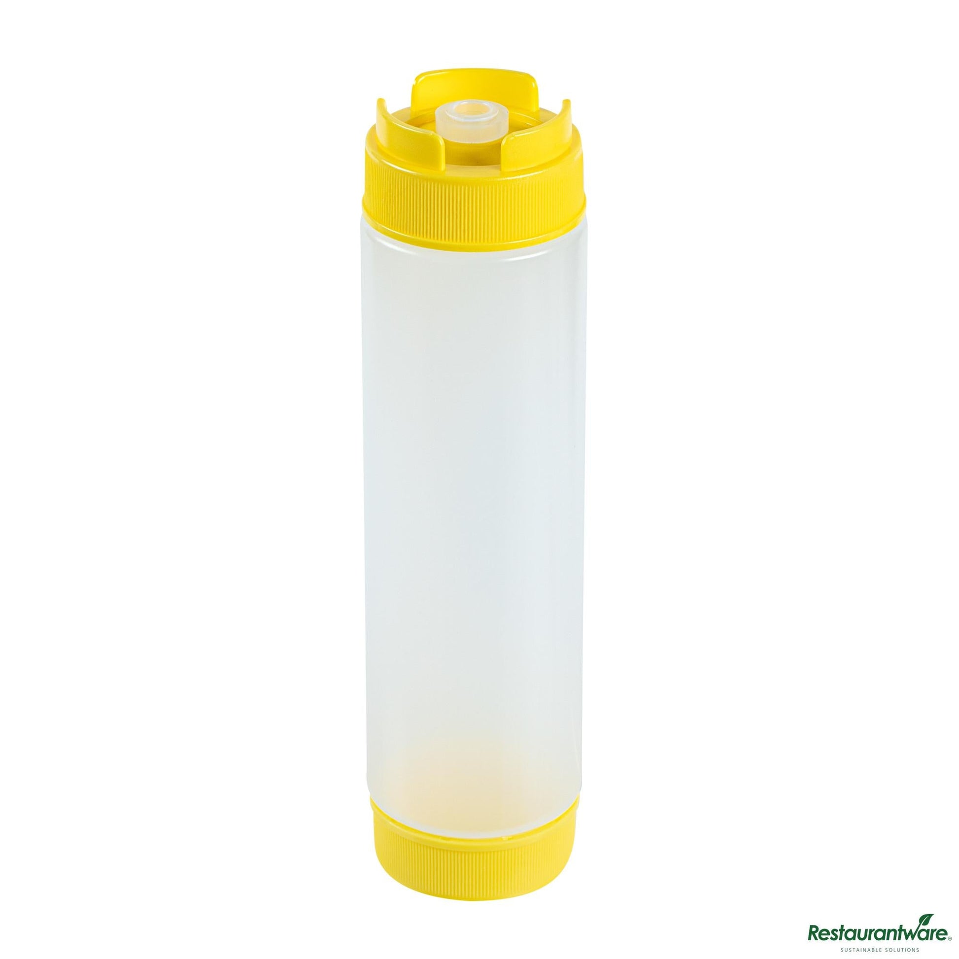 Wholesale Restaurantware 16 Oz Round Yellow Plastic Squeeze Bottle - Inverted - 2.3" X 2.3" X 8.9"- Bulk
