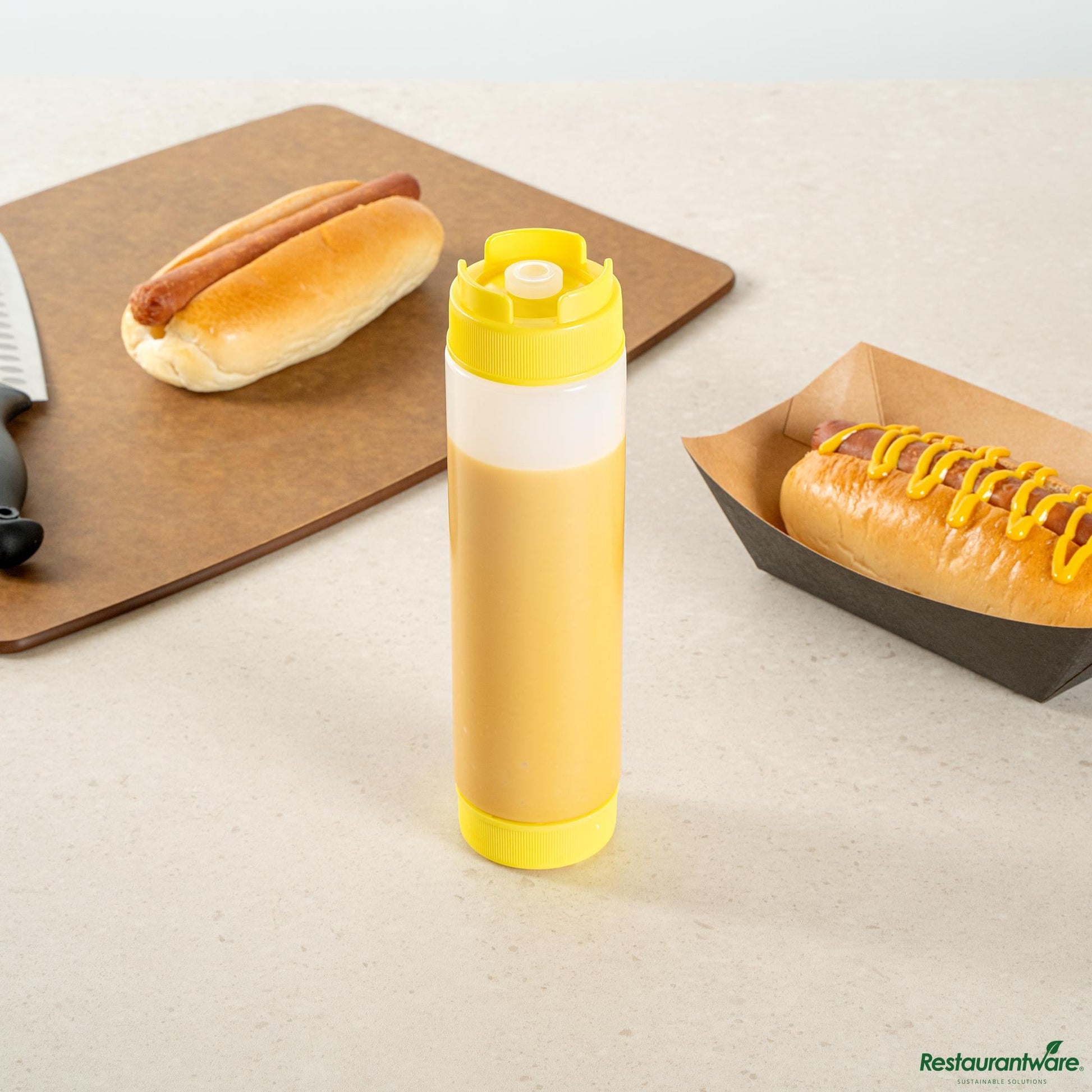 Wholesale Restaurantware 16 Oz Round Yellow Plastic Squeeze Bottle - Inverted - 2.3" X 2.3" X 8.9"- Bulk