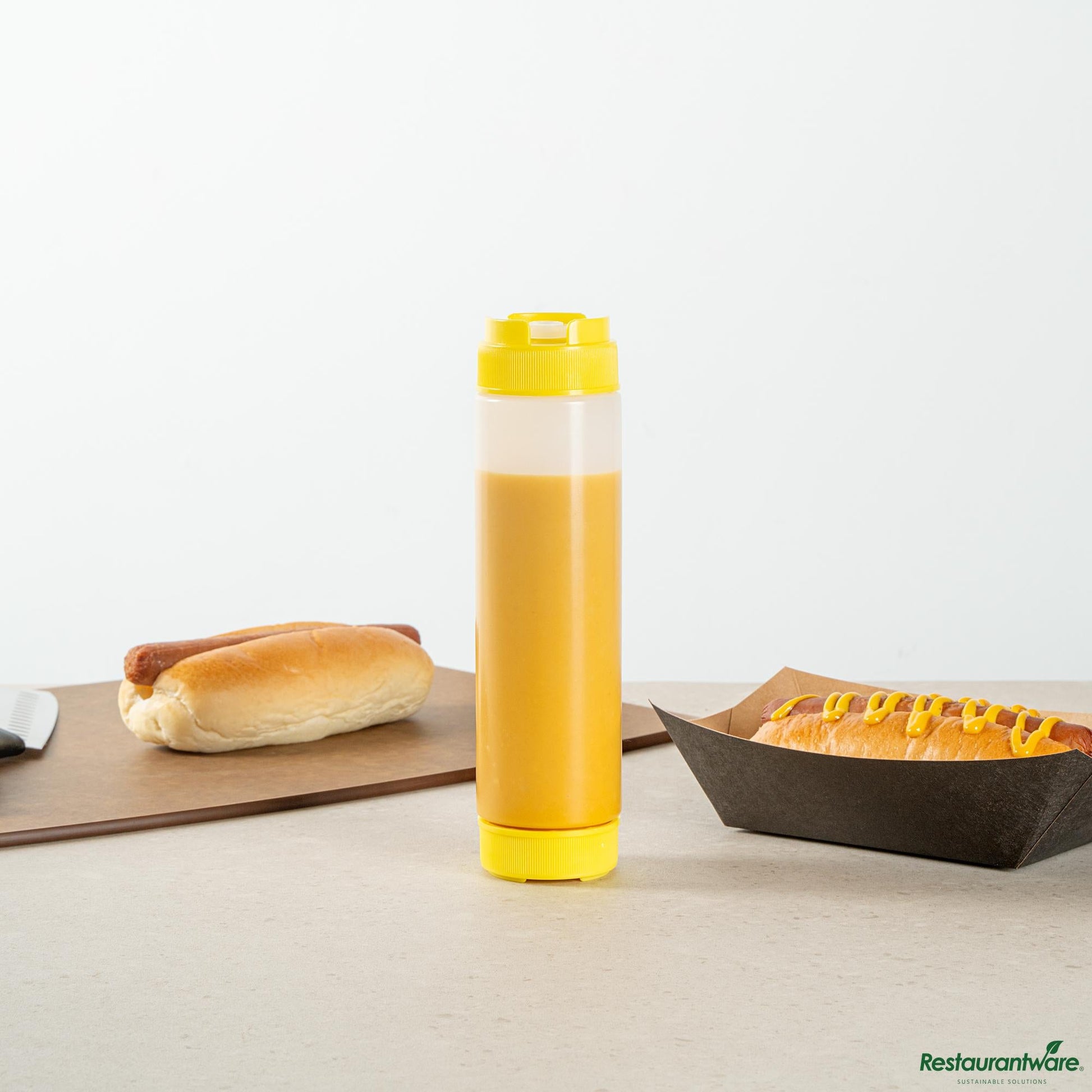 Wholesale Restaurantware 16 Oz Round Yellow Plastic Squeeze Bottle - Inverted - 2.3" X 2.3" X 8.9"- Bulk