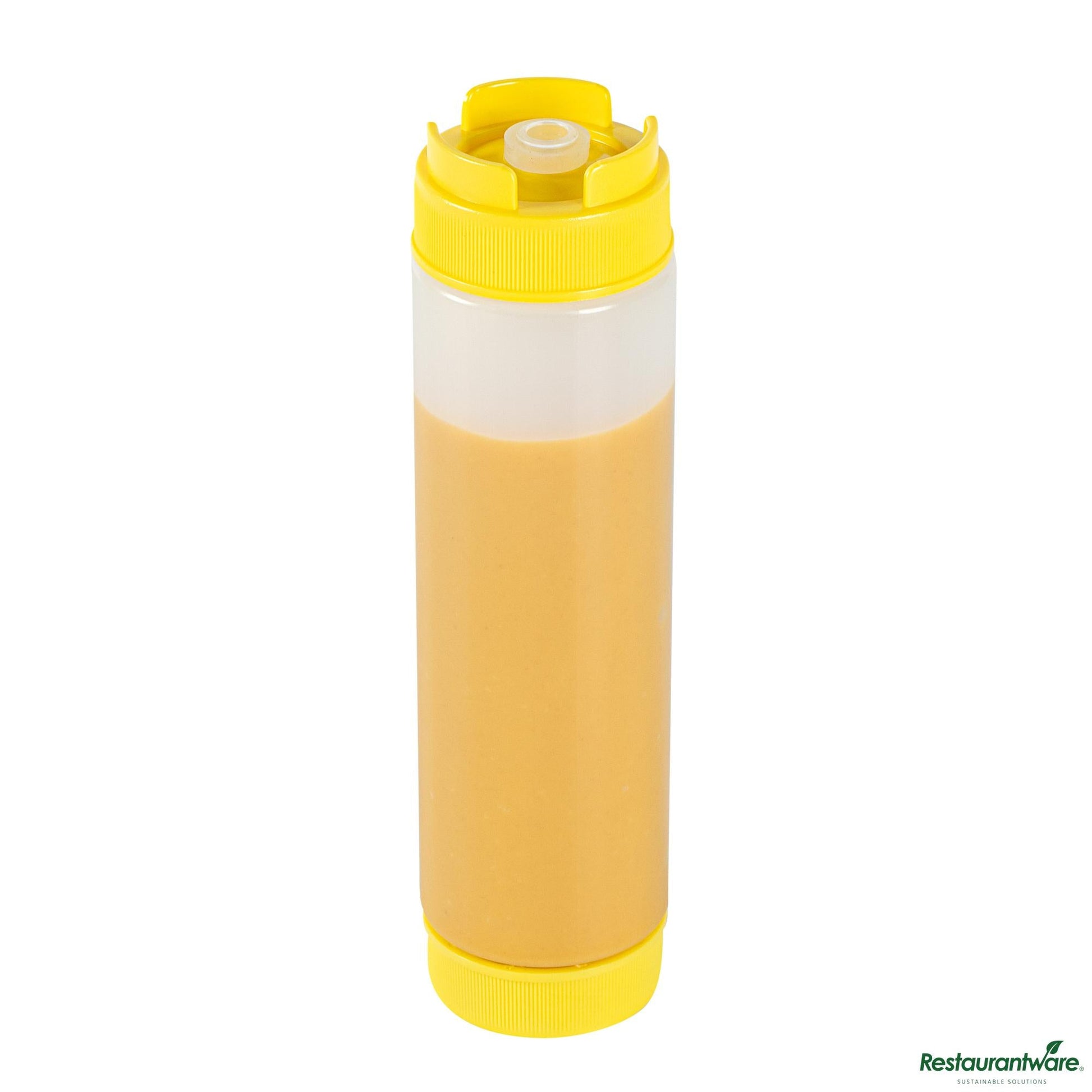 Wholesale Restaurantware 16 Oz Round Yellow Plastic Squeeze Bottle - Inverted - 2.3" X 2.3" X 8.9"- Bulk