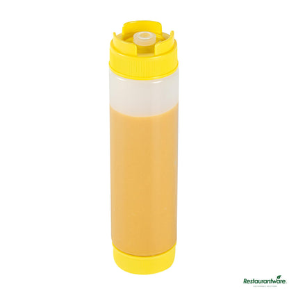 Wholesale Restaurantware 16 Oz Round Yellow Plastic Squeeze Bottle - Inverted - 2.3" X 2.3" X 8.9"- Bulk