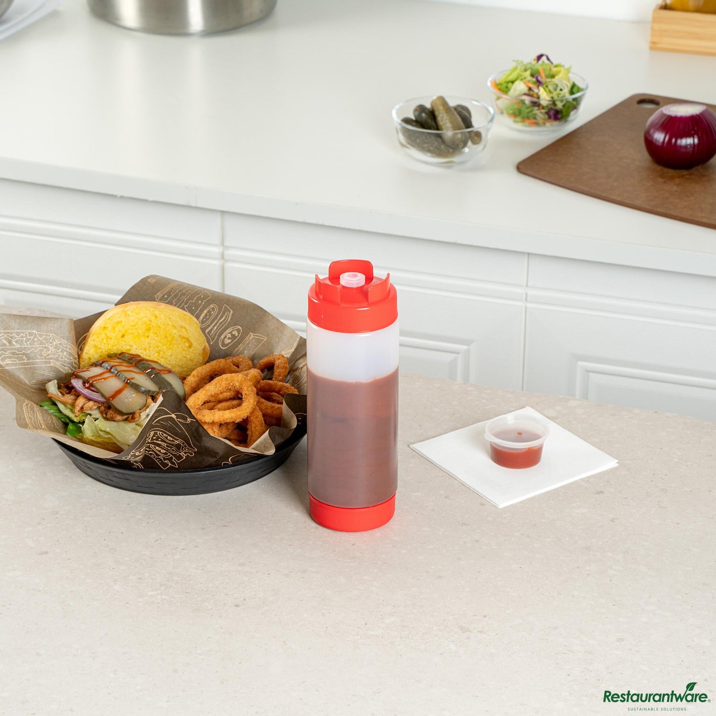 Wholesale Restaurantware 20 Oz Red Plastic Squeeze Bottle - Inverted, Refill & Dispensing Lid - 2.7" X 2.7" X 7.9"- Bulk