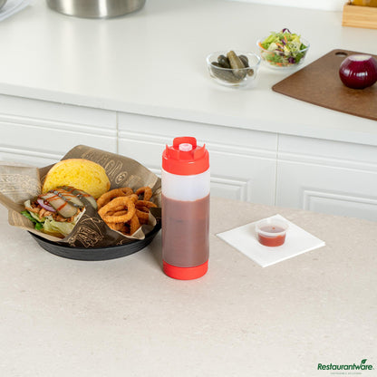 Wholesale Restaurantware 20 Oz Red Plastic Squeeze Bottle - Inverted, Refill & Dispensing Lid - 2.7" X 2.7" X 7.9"- Bulk