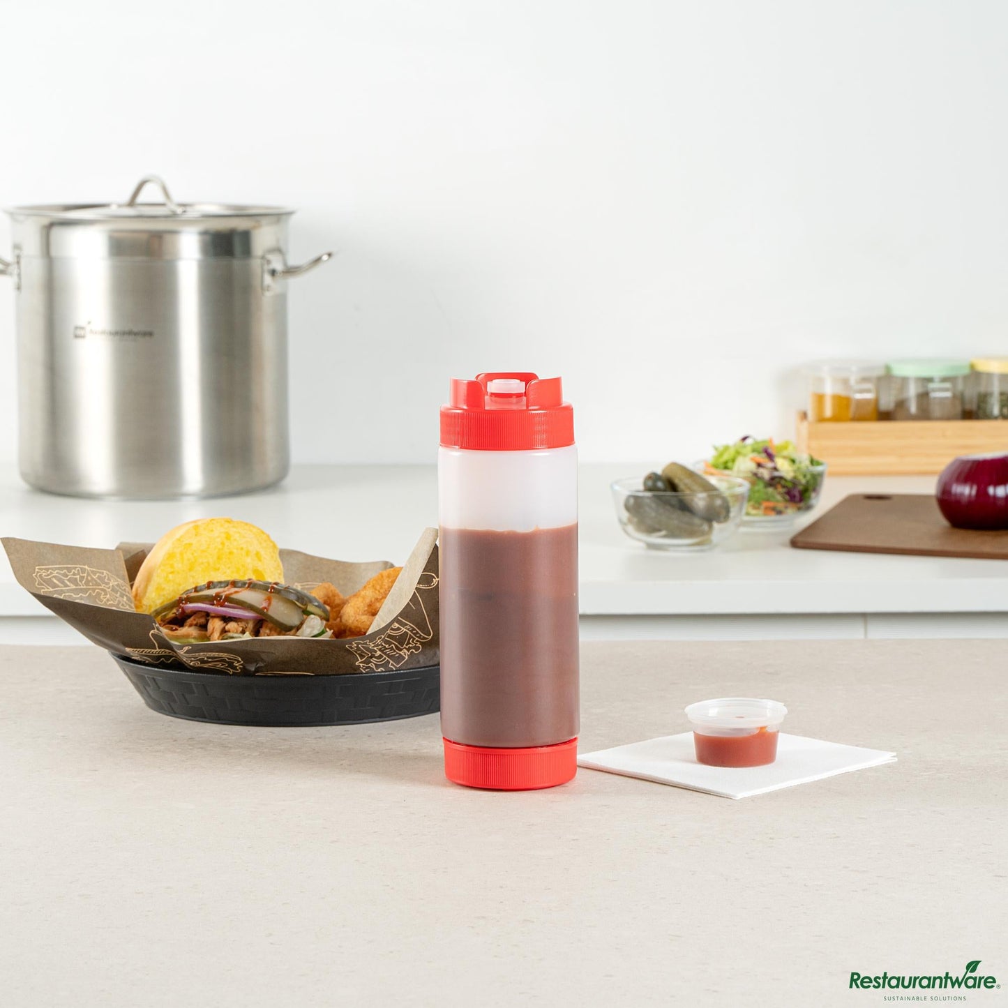 Wholesale Restaurantware 20 Oz Red Plastic Squeeze Bottle - Inverted, Refill & Dispensing Lid - 2.7" X 2.7" X 7.9"- Bulk