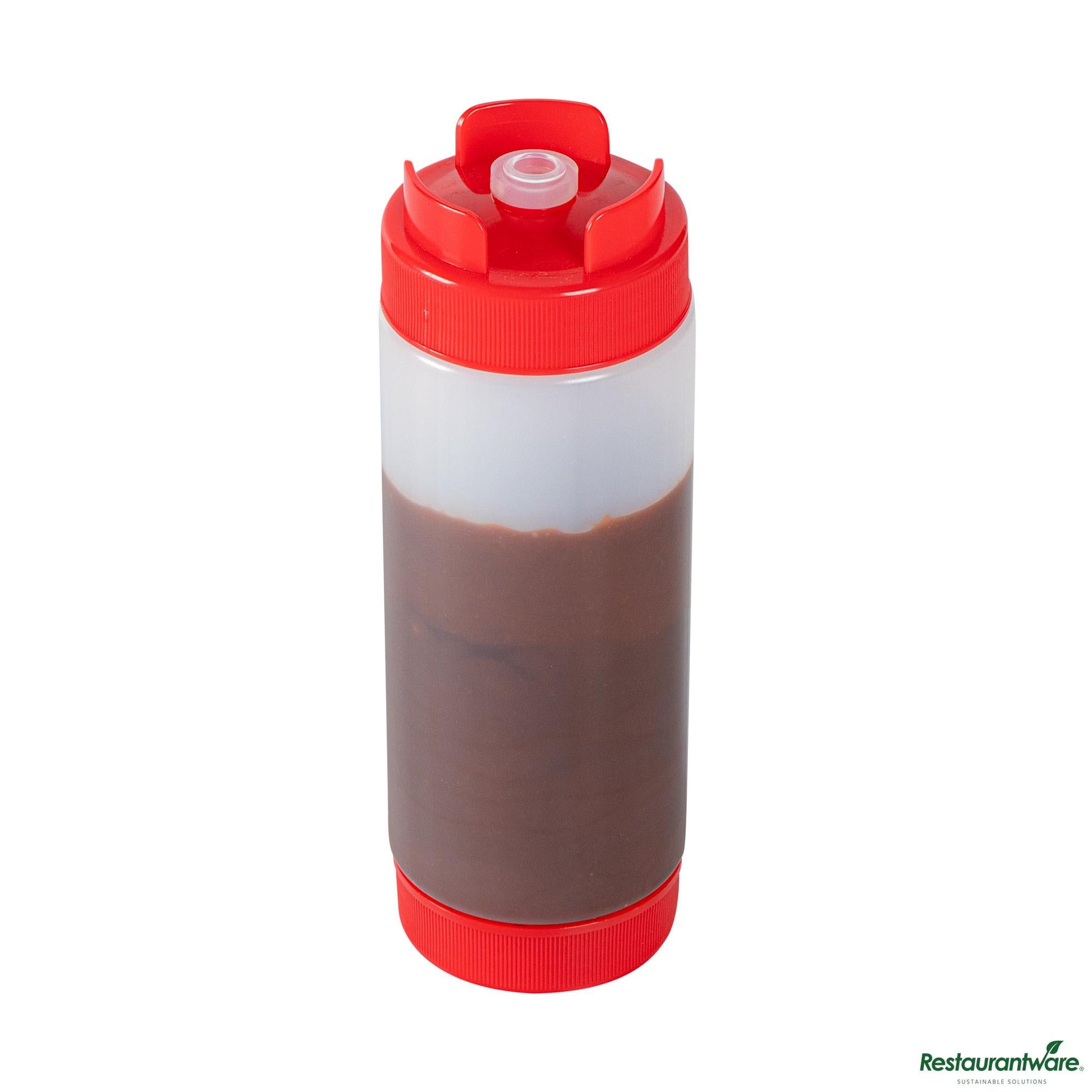 Wholesale Restaurantware 20 Oz Red Plastic Squeeze Bottle - Inverted, Refill & Dispensing Lid - 2.7" X 2.7" X 7.9"- Bulk