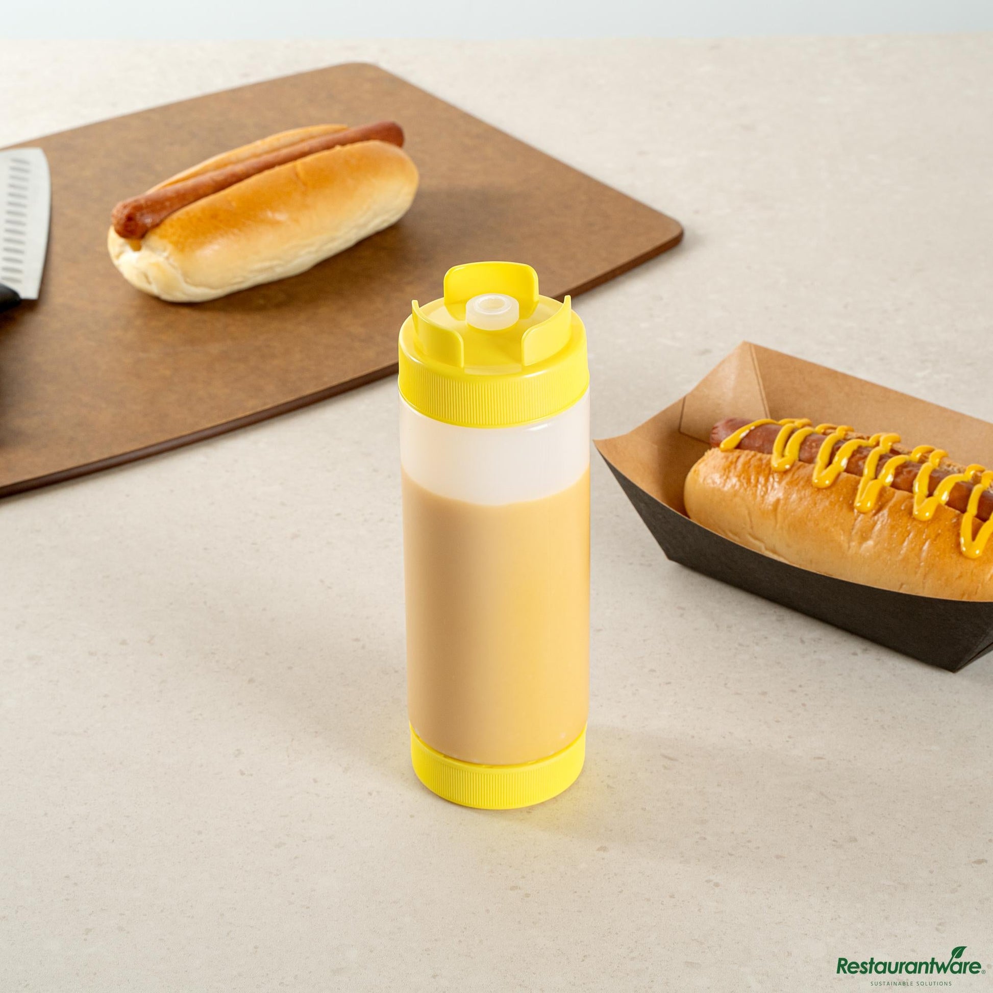 Wholesale Restaurantware 20 Oz Yellow Plastic Squeeze Bottle- Inverted, Refill & Dispensing Lid - 2.7" X 2.7" X 7.9"- Bulk