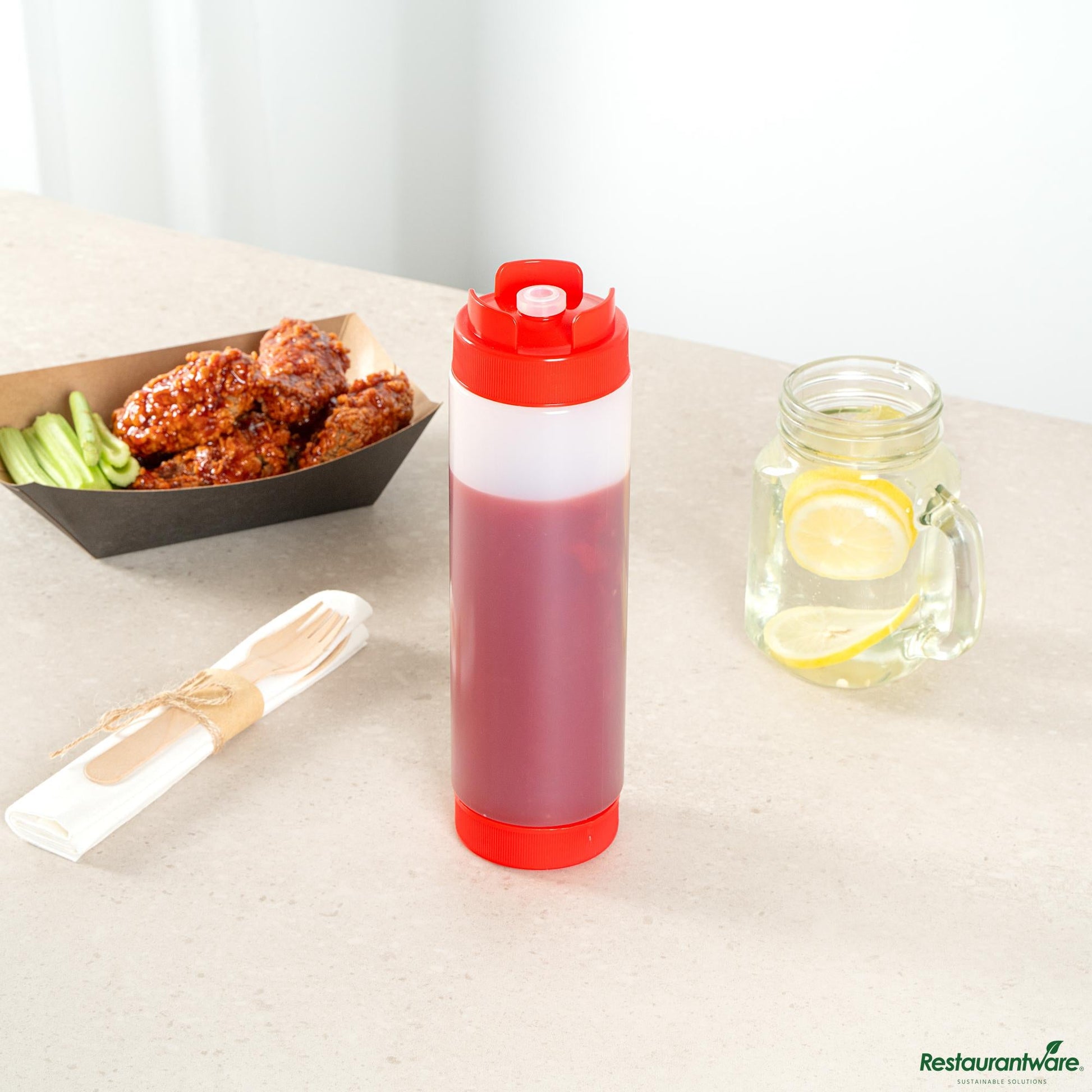Wholesale Restaurantware 24 Oz Red Plastic Squeeze Bottle - Inverted, Refill & Dispensing Lid - 2.7" X 2.7" X 9.3"- Bulk
