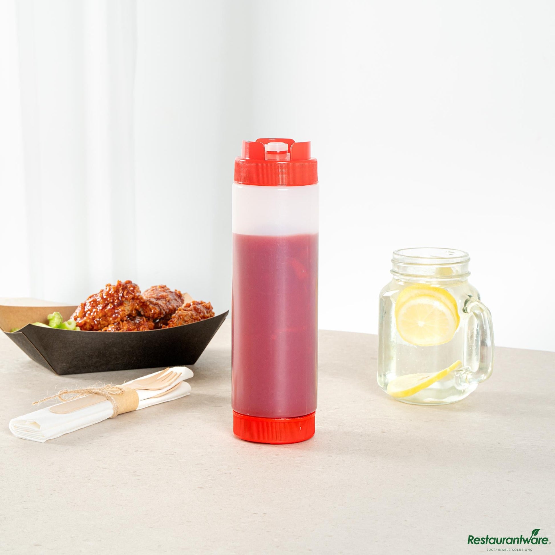 Wholesale Restaurantware 24 Oz Red Plastic Squeeze Bottle - Inverted, Refill & Dispensing Lid - 2.7" X 2.7" X 9.3"- Bulk