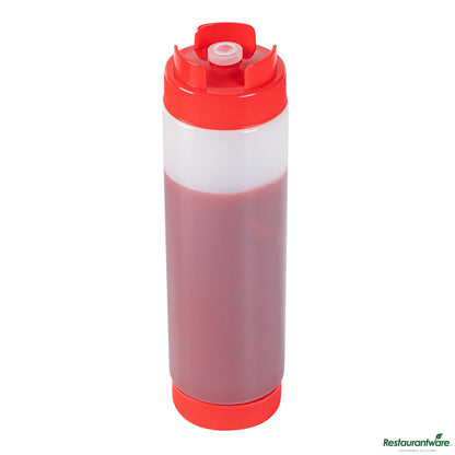 Wholesale Restaurantware 24 Oz Red Plastic Squeeze Bottle - Inverted, Refill & Dispensing Lid - 2.7" X 2.7" X 9.3"- Bulk