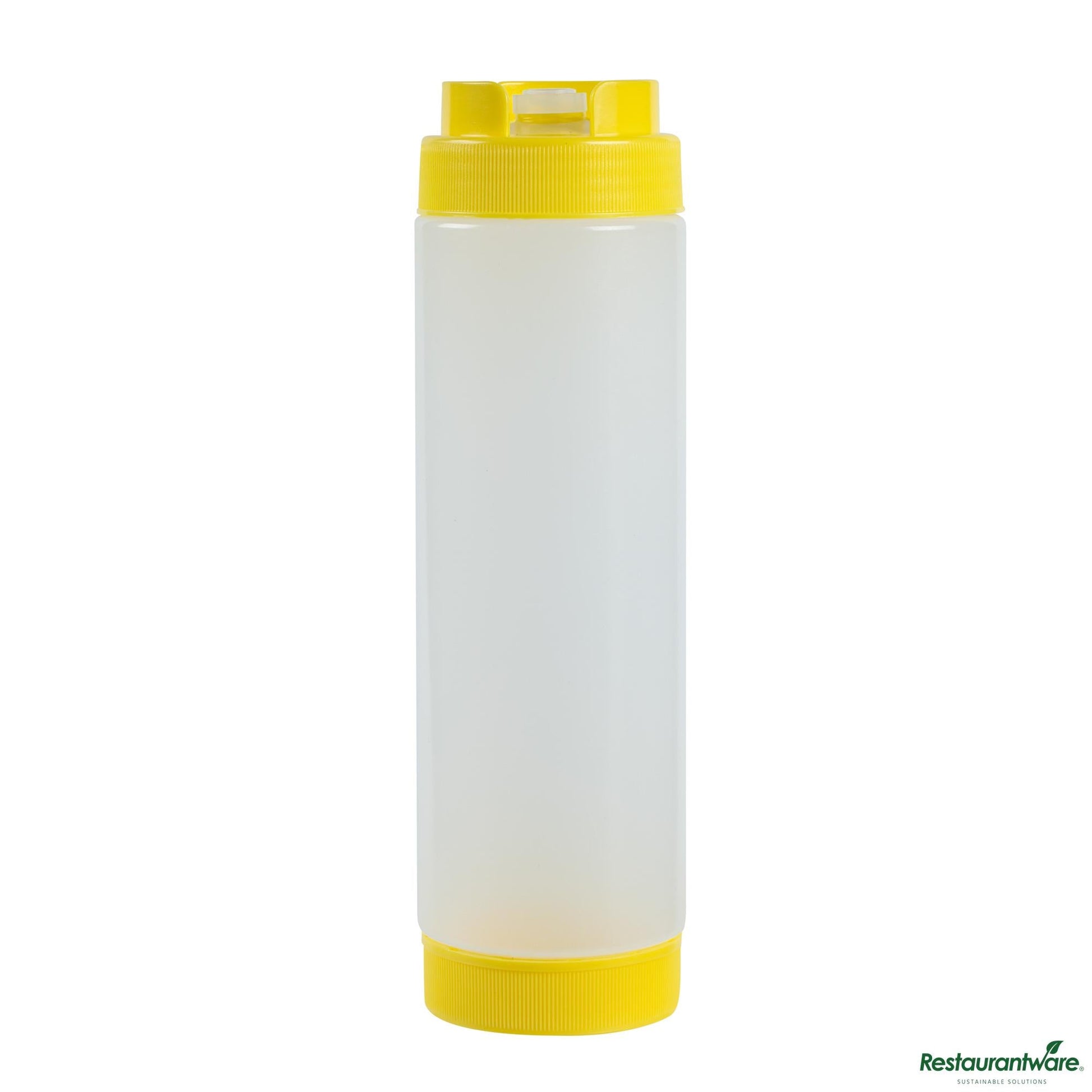 Wholesale Restaurantware 24 Oz Yellow Plastic Squeeze Bottle- Inverted, Refill & Dispensing Lid - 2.7" X 2.7" X 9.3"- Bulk