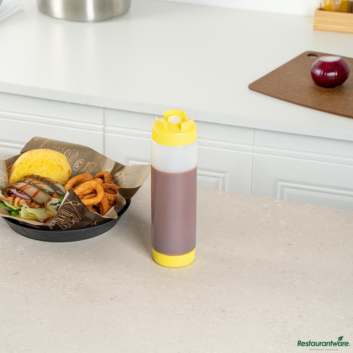 Wholesale Restaurantware 24 Oz Yellow Plastic Squeeze Bottle- Inverted, Refill & Dispensing Lid - 2.7" X 2.7" X 9.3"- Bulk
