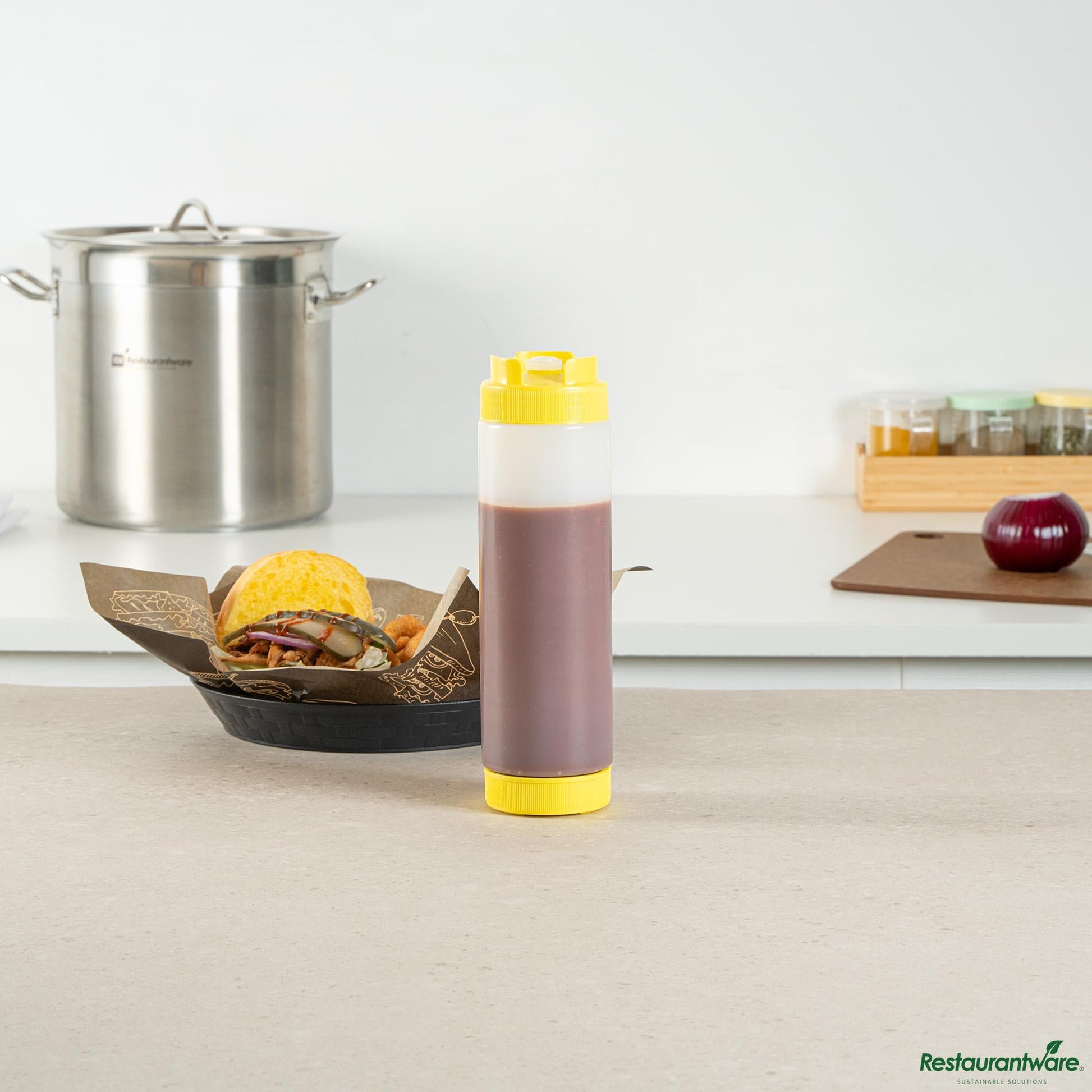 Wholesale Restaurantware 24 Oz Yellow Plastic Squeeze Bottle- Inverted, Refill & Dispensing Lid - 2.7" X 2.7" X 9.3"- Bulk